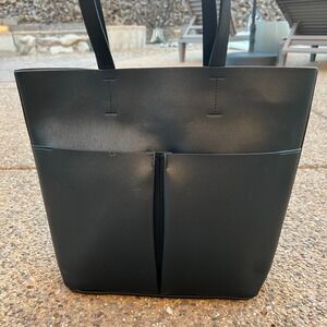 Neiman Marcus Black Tote Shoulder Faux Leather Bag Purse EUC